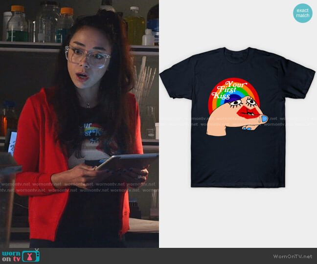 foudecafe Your First Kiss T-Shirt worn by Ella Lopez (Aimee Garcia) on Lucifer