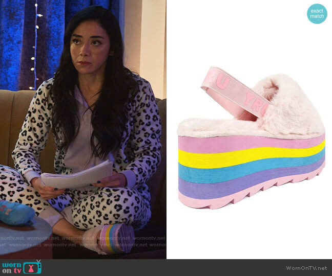 YRU Qozii Pastel Platforms Slides worn by Ella Lopez (Aimee Garcia) on Lucifer