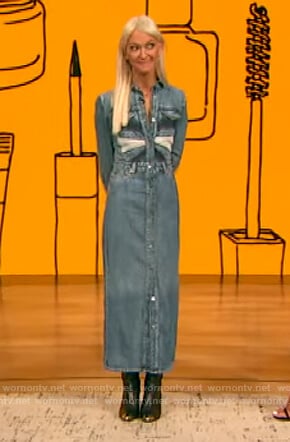 Zanna Roberts Rassi’s denim patchwork dress on The Drew Barrymore Show