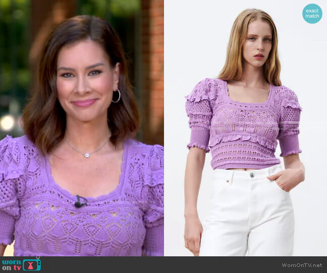 Zara Pointelle Knit Top worn by Rebecca Jarvis on Good Morning America