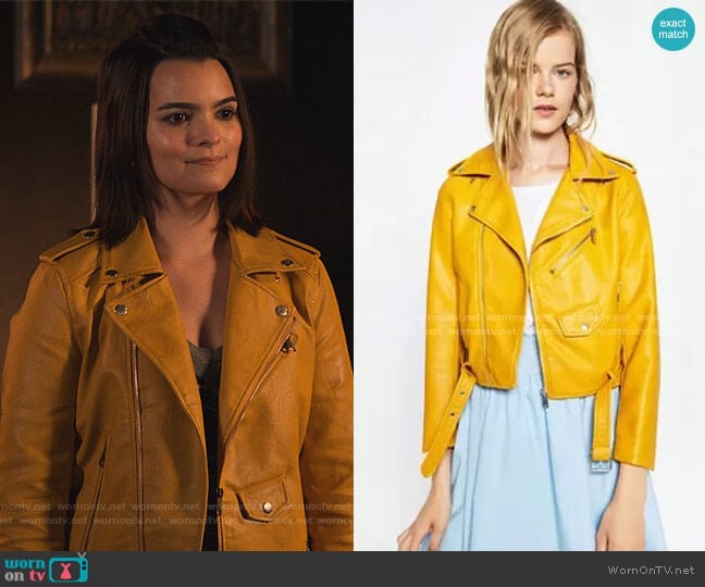 Zara Faux Leather Moto Jacket worn by Aurora Decker-Morningstar (Brianna Hildebrand) on Lucifer