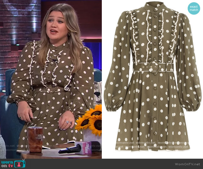 Zimmermann Spot Frill Mini Dress worn by Kelly Clarkson on The Kelly Clarkson Show
