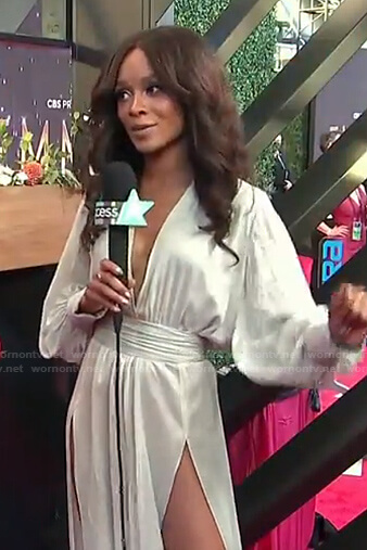 Zuri’s grey split leg jumpsuit on Access Hollywood