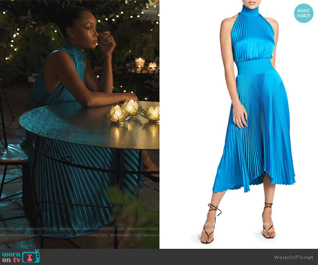 A.L.C. Renzo Pleated Blouson Dress worn by Angela Vaughn (Yaya DaCosta) on Our Kind of People