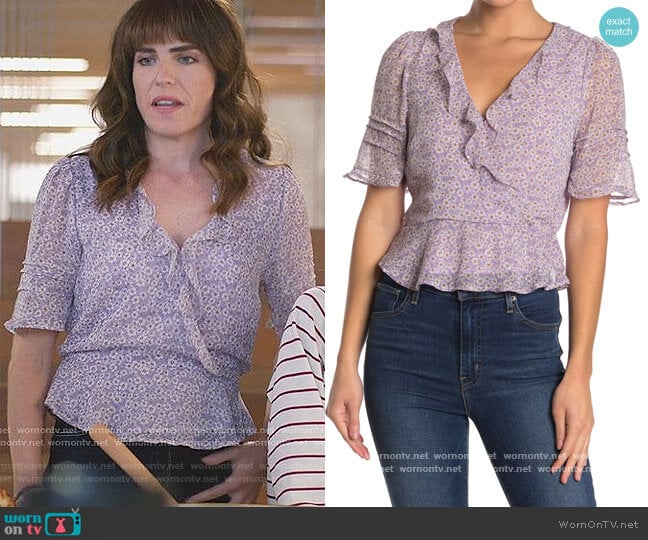 ASTR Wrap Front Ruffle Detail Top worn by Marina (Karla Souza) on Home Economics