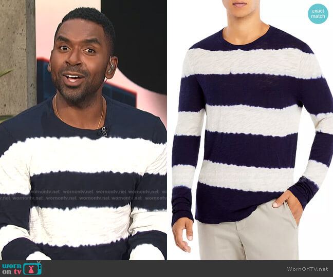 ATM Anthony Thomas Melillo Cotton Textured Tie Dyed Stripe Long Sleeve Tee worn by Justin Sylvester on E! News