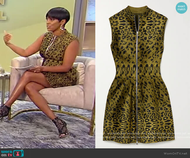 Alaia Leopard-print velvet mini dress worn by Tamron Hall on Tamron Hall Show