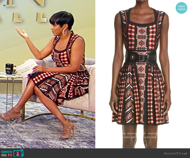 Alaia Jacquard Knit Sleeveless Fit & Flare Minidress worn by Tamron Hall on Tamron Hall Show