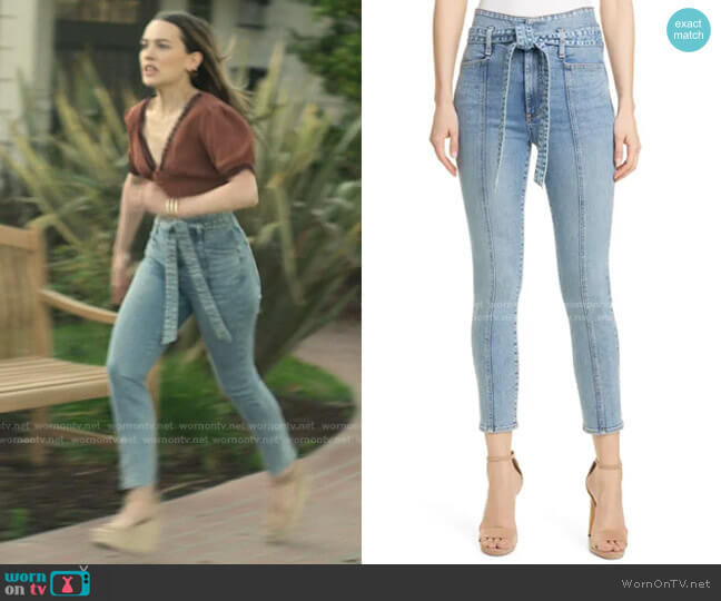 Alice + Olivia Good Belted Skinny Ankle Jeans worn by Love Quinn (Victoria Pedretti) on You