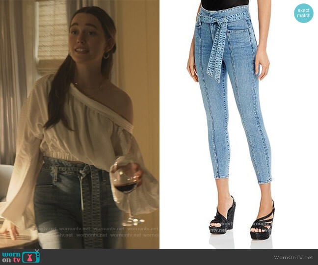 Alice and Olivia Good Belted Skinny Ankle Jeans worn by Love Quinn (Victoria Pedretti) on You