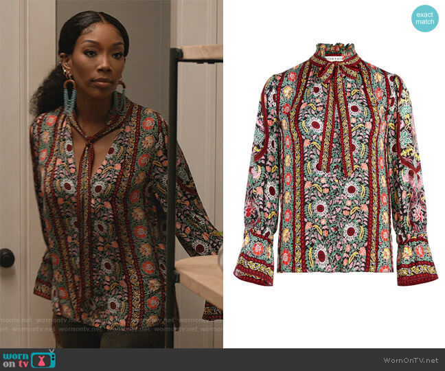 Alice + Olivia Reilly Flower Pot-print blouse worn by Naomi (Brandy Norwood) on Queens