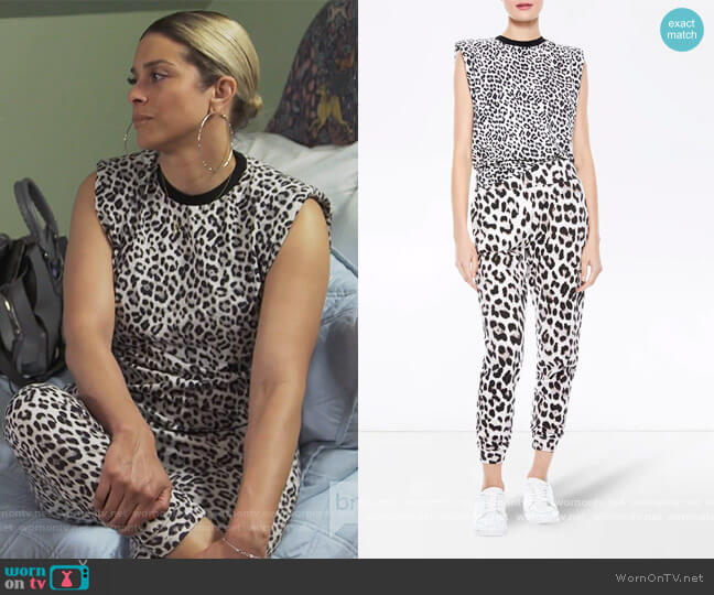 Alice + Olivia Braxton Leopard Print Muscle Top worn by Robyn Dixon on The Real Housewives of Potomac