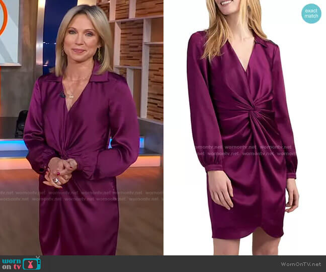 Trina Turk Anne Knotted Satin Dress worn by Amy Robach on Good Morning America