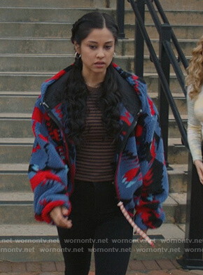 Yolanda’s blue printed fleece jacket on Stargirl