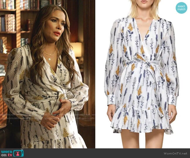 Baum und Pferdgarten Annie Floral Long Sleeve Wrap Dress worn by Cristal Jennings (Daniella Alonso) on Dynasty
