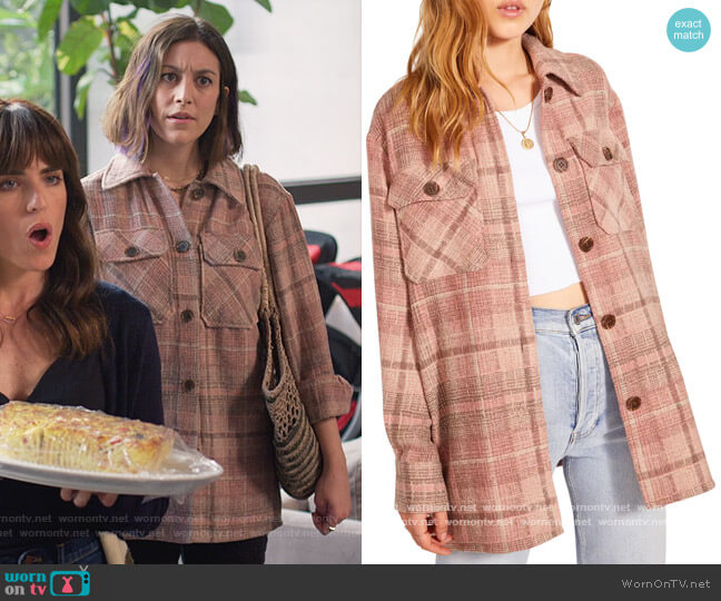 BB Dakota By Steve Madden BB Dakota Plaid Bouclé Shirt Jacket worn by Sarah (Caitlin McGee) on Home Economics