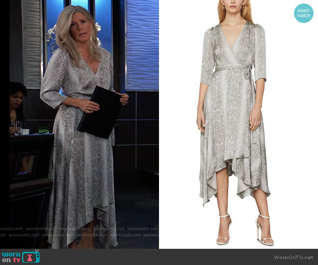 BCBGMAXAZRIA Snake-Embossed Wrap Dress worn by Carly Spencer (Laura Wright) on General Hospital