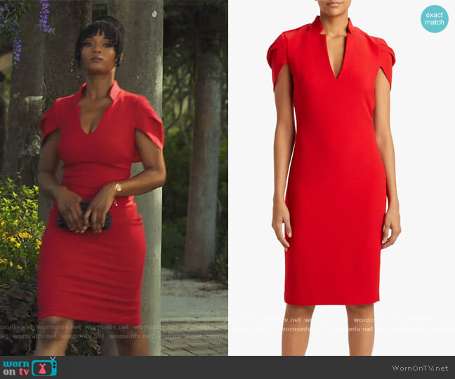 Badgley Mischka Cape-Sleeve Dress worn by Angela Vaughn (Yaya DaCosta) on Our Kind of People