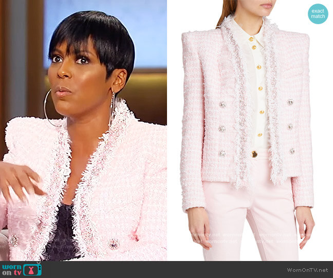 Balmain Spencer Strong-Shoulder Tweed Jacket worn by Tamron Hall on Tamron Hall Show