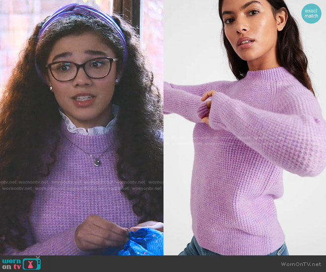 Banana Republic Aire Waffle-Knit Sweater worn by Mary-Anne Spier (Malia Baker) on The Baby-Sitters Club