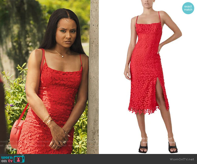 Bardot Ariel Leaf Embroidered Lace Dress worn by Lauren Dupont (Rhyon Nicole Brown) on Our Kind of People