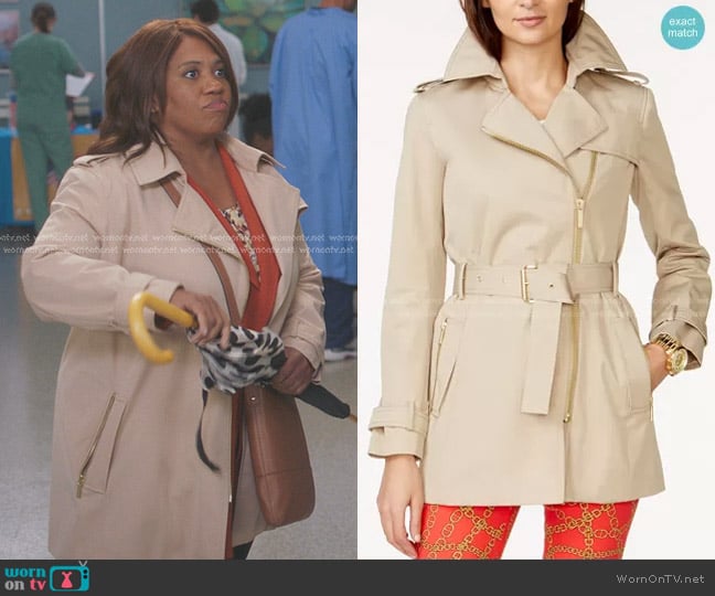 MICHAEL Michael Kors Belted Front-Zip Trench Coat worn by Miranda Bailey (Chandra Wilson) on Greys Anatomy