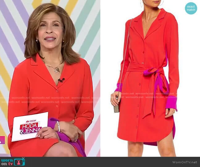 Badgley Mischka Belted Two-Tone Cady Shirt Dress worn by Hoda Kotb on Today