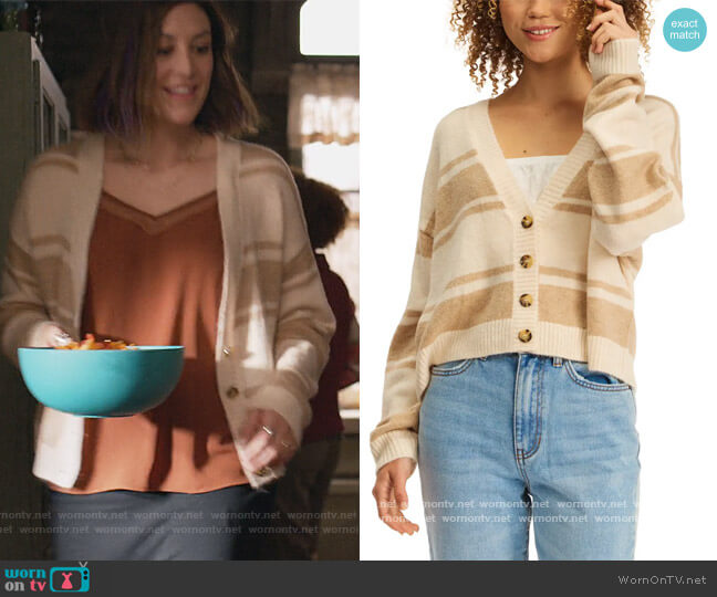 Billabong Sunrise Stripe Cardigan Sweater worn by Sarah (Caitlin McGee) on Home Economics
