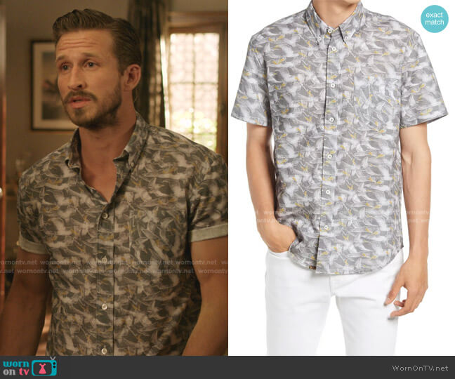 Billy Reid Pelican Sketch Regular Fit Short Sleeve Button-Down Shirt