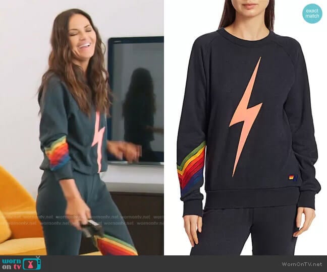 Aviator Nation Bolt Stitch Chevron Sweatshirt in Charcoal worn by Lisa Barlow on The Real Housewives of Salt Lake City