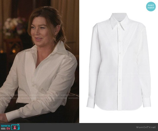 Bottega Veneta Compact Cotton Poplin Button-Down Shirt worn by Meredith Grey (Ellen Pompeo) on Greys Anatomy