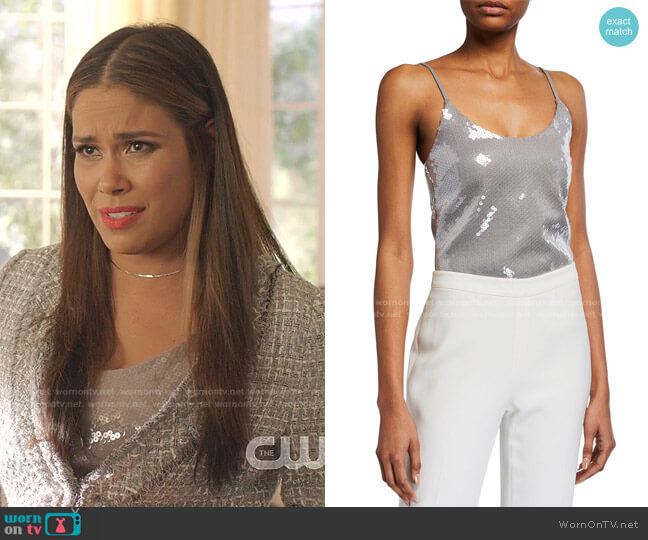 Brandon Maxwell Sequined Spaghetti-Strap Tank Top worn by Cristal Jennings (Daniella Alonso) on Dynasty