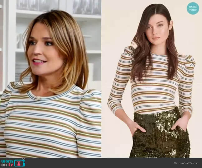 Veronica Beard Britney Puff-Sleeve Striped Top worn by Savannah Guthrie on Today
