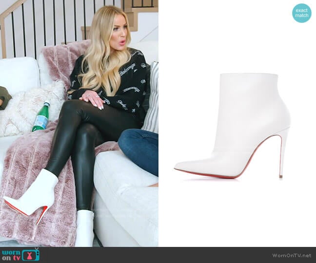 Christian Louboutin Kate 100 White Leather Booties