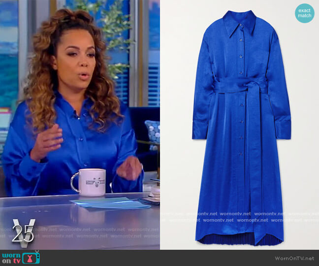 Christopher John Rogers Belted pleated satin shirt dress worn by Sunny Hostin on The View