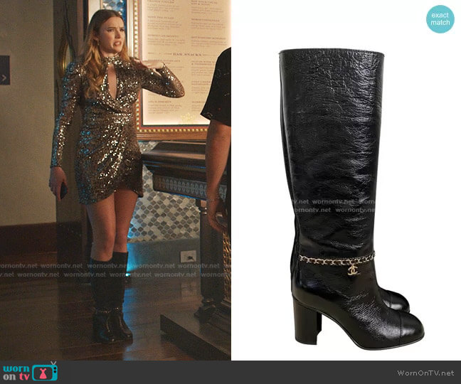 Chanel Calfskin with Chain High Boots worn by Kirby Anders (Maddison Brown) on Dynasty
