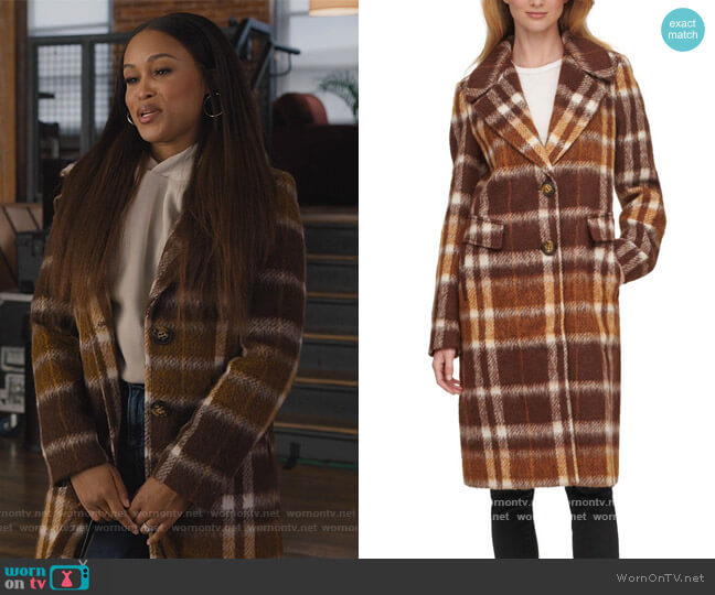 Calvin Klein Plaid Walker Coat worn by Brianna (Eve) on Queens