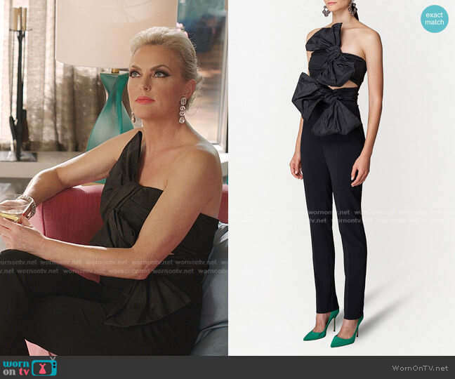 Carolina Herrera Bow-Detail Silk Jumpsuit worn by Alexis Carrington (Elaine Hendrix) on Dynasty