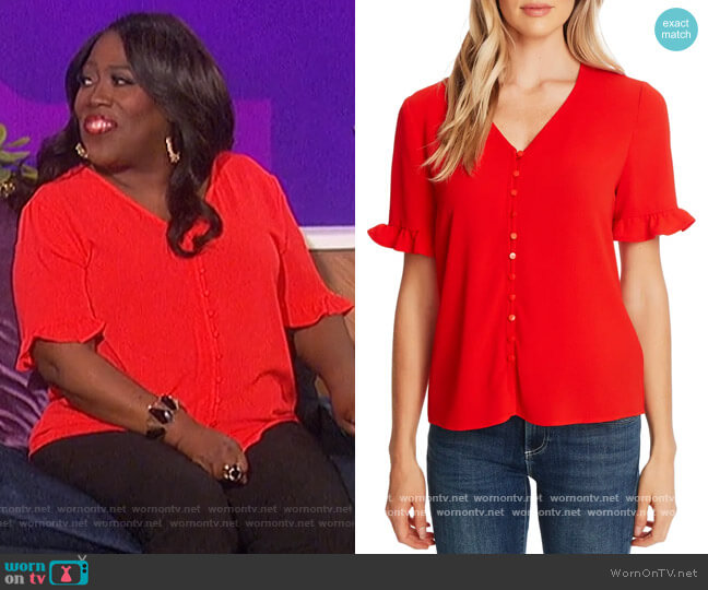 CeCe Ruffle Sleeve Crepe Blouse worn by Sheryl Underwood on The Talk