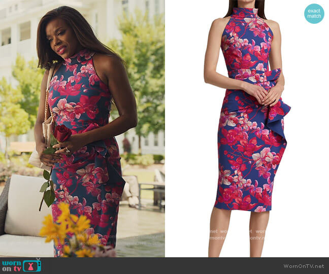 Chiara Boni La Petite Robe Floral Halter Dress worn by Leah Franklin-Dupont (Nadine Ellis) on Our Kind of People