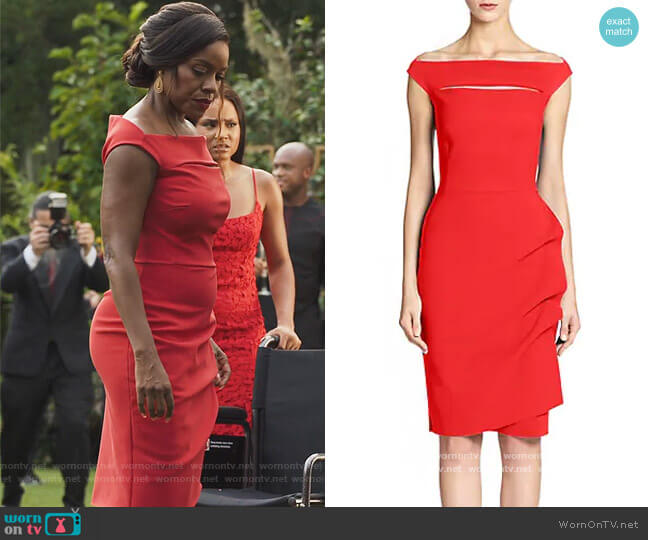 Chiara Boni La Petite Robe Melania Short Off-The-Shoulder Dress worn by Leah Franklin-Dupont (Nadine Ellis) on Our Kind of People