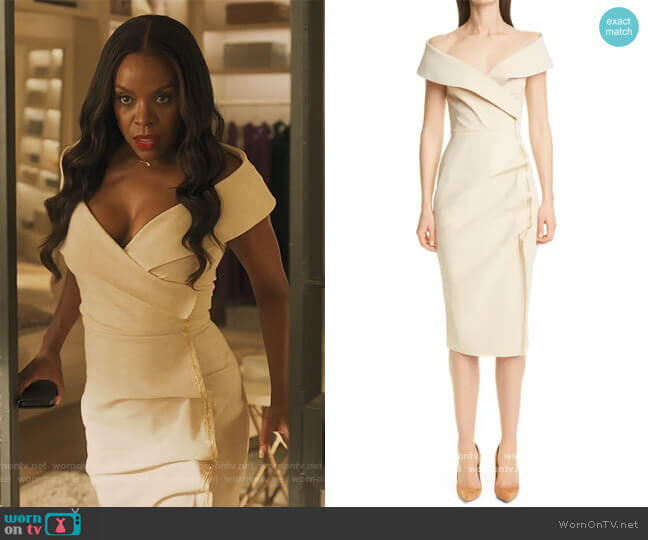 Chiara Boni La Petite Robe Off the Shoulder Cocktail Dress worn by Leah Franklin-Dupont (Nadine Ellis) on Our Kind of People