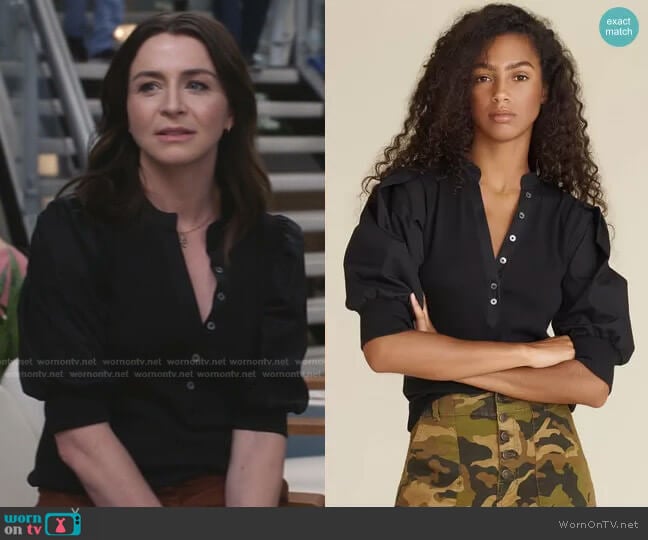 Veronica Beard Coralee Puff-Sleeve Top worn by Amelia Shepherd (Caterina Scorsone) on Greys Anatomy