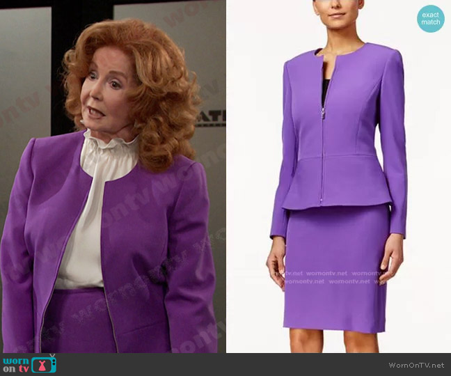 Tahari ASL Crepe Peplum Zip-Front Skirt Suit worn by Maggie Horton (Suzanne Rogers) on Days of our Lives