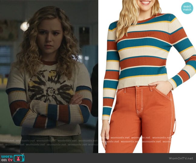 Dickies Striped Rib Crew Sweater worn by Courtney Whitemore (Brec Bassinger) on Stargirl