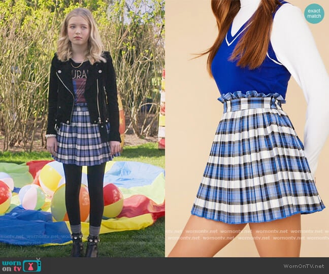 Dolls Kill Got The Gossip Plaid Mini Skirt worn by Stacey McGill (Shay Rudolph) on The Baby-Sitters Club