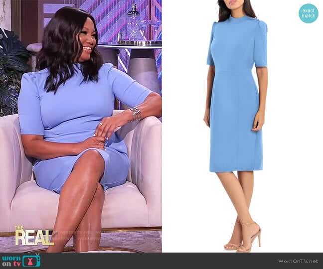 Donna Morgan Mock Neck Sheath Dress worn by Garcelle Beauvais on The Real