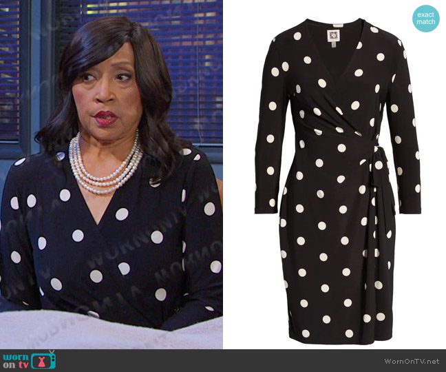 Anne Klein Dot Print Long Sleeve Wrap Dress worn by Paulina Price (Jackée Harry) on Days of our Lives