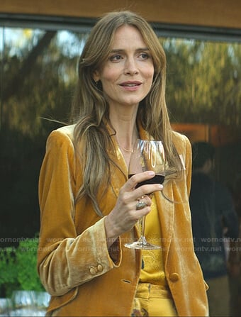 Dottie’s yellow velvet blazer and paisley print pants on You