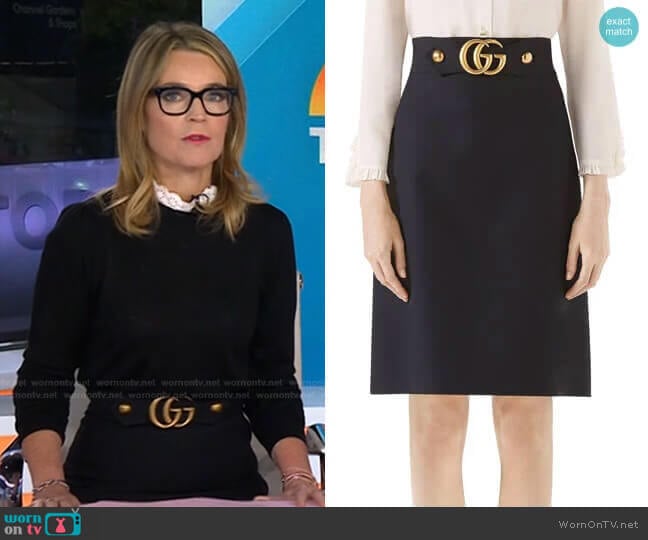 Gucci Double G Wool & Silk Crepe A-Line Skirt worn by Savannah Guthrie on Today